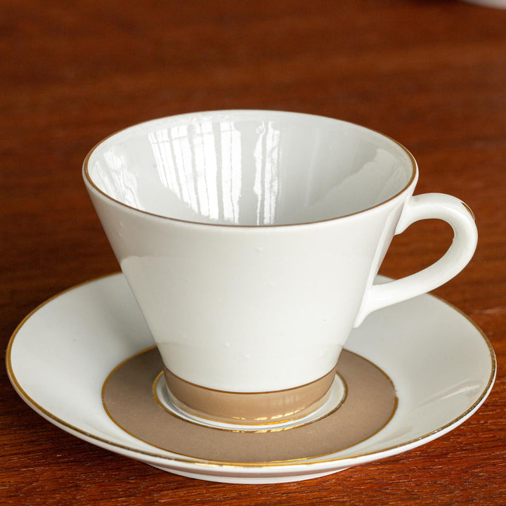【ARABIA アラビア】ベージュとゴールドのラインが上品な コーヒーカップ＆ソーサー /21G-2[m]