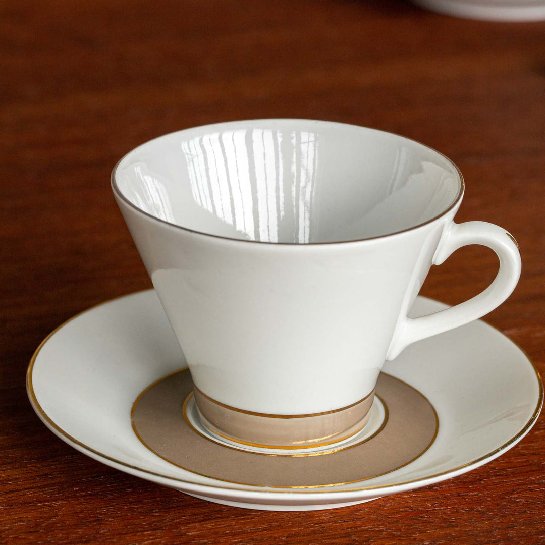 【ARABIA アラビア】ベージュとゴールドのラインが上品な コーヒーカップ＆ソーサー /21G-3[m]