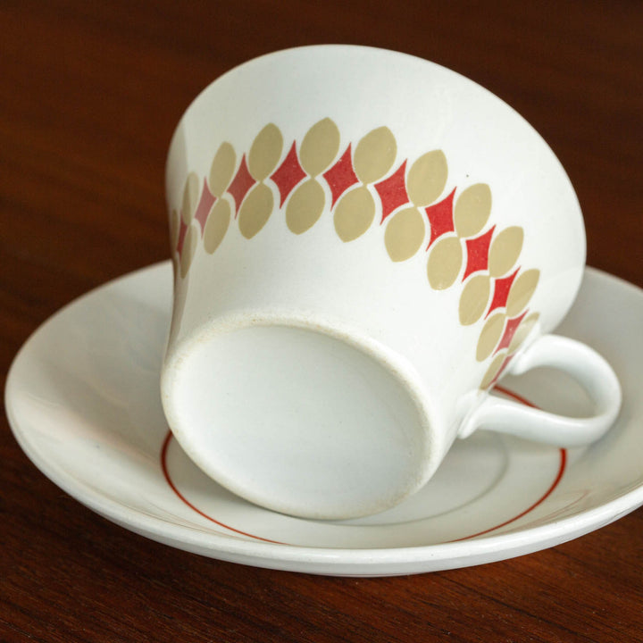 【ARABIA アラビア】赤とベージュの図柄が優しい コーヒーカップ＆ソーサー /21G-4 [m]