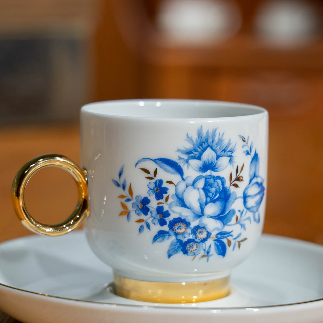 【ARABIA アラビア】金彩とブルーローズのデザインが上品 モカカップ&ソーサー [m]