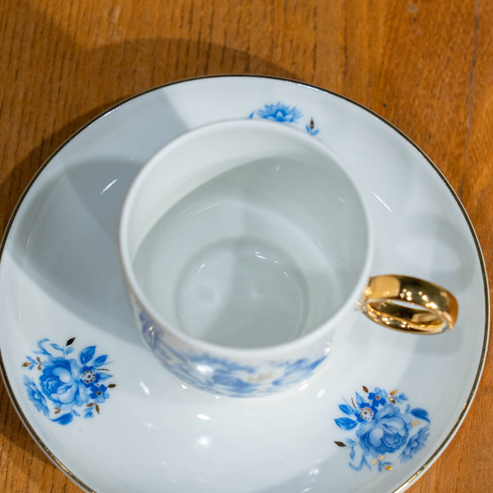 【ARABIA アラビア】金彩とブルーローズのデザインが上品 モカカップ&ソーサー [m]