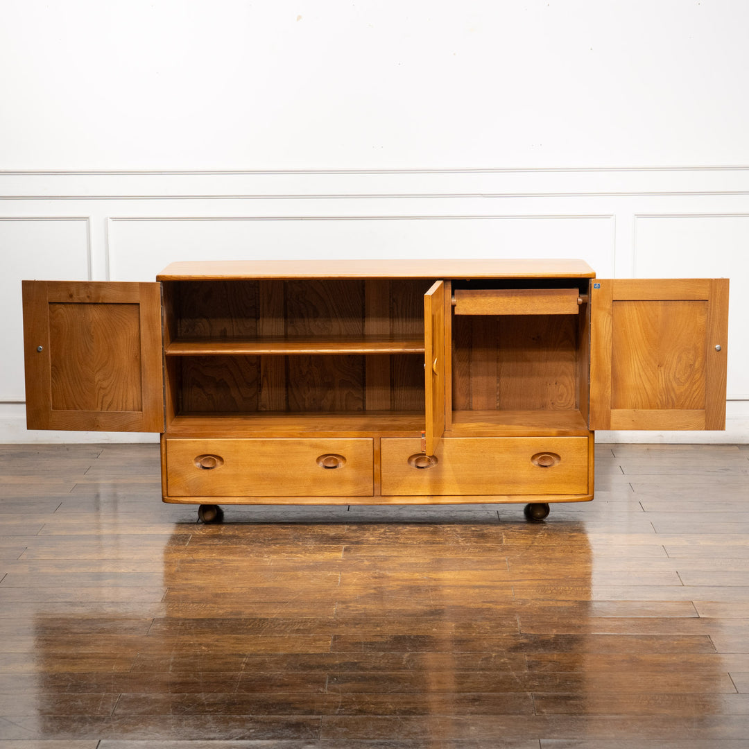 英国【ERCOL アーコール】オリジナルのカトラリートレイが備わった キャスター付き サイドボード /22I[m]