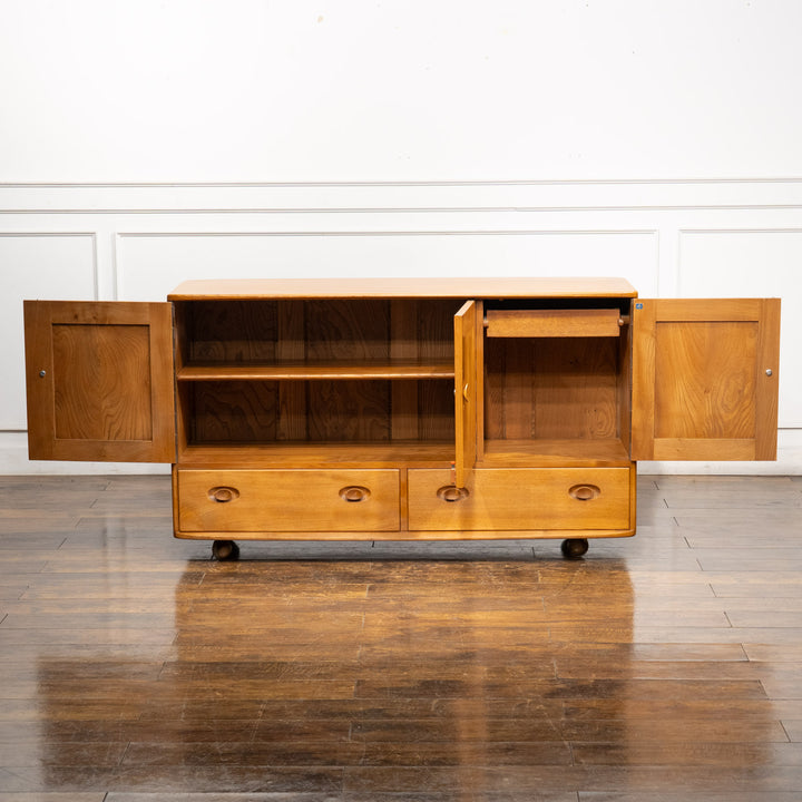 英国【ERCOL アーコール】オリジナルのカトラリートレイが備わった キャスター付き サイドボード /22I[m]