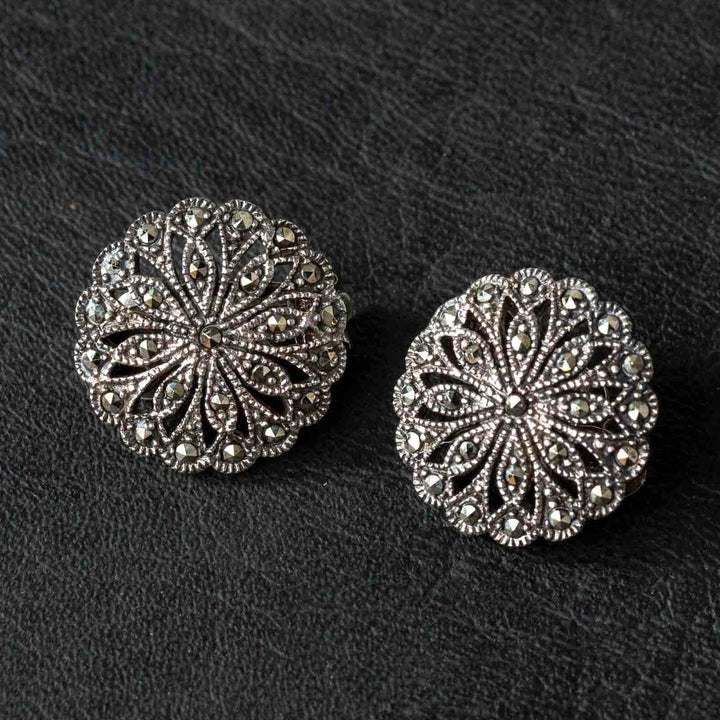 透かしの花模様が美しい スターリングシルバー マルカジット クリップイヤリング[m]