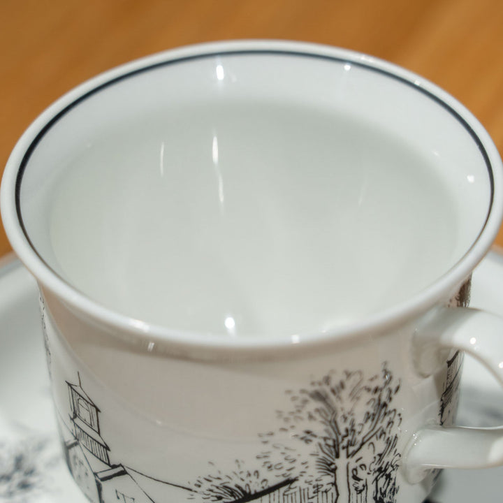 【ARABIA アラビア】素朴なタッチで風景が描かれた コーヒーカップ＆ソーサー[m]