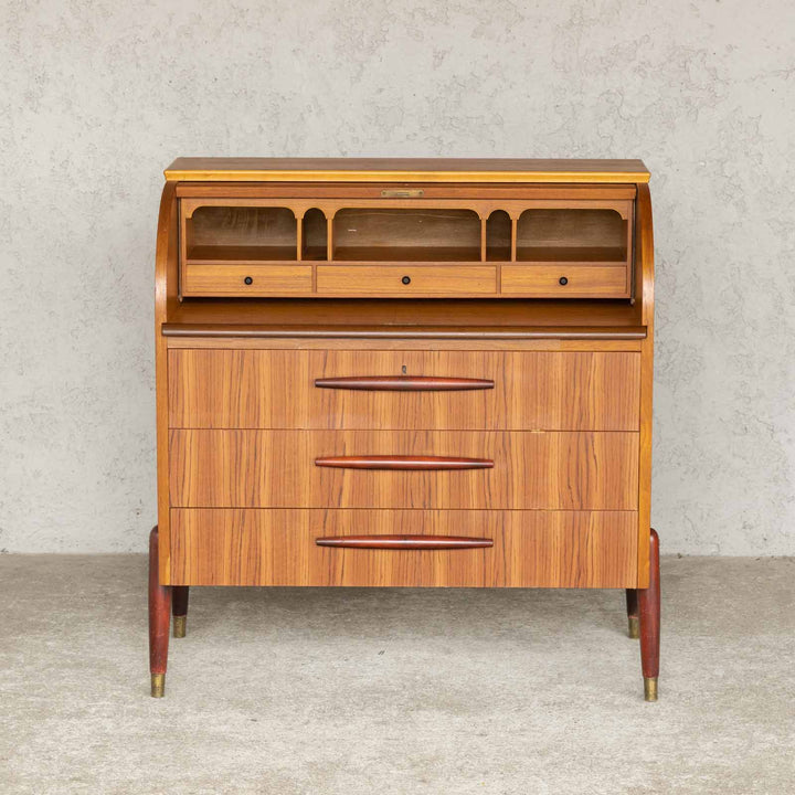 ロールトップ部分の繊細なパーケトリー装飾が上品 ライティングビューロー /23E-B[m]