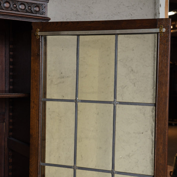 4枚のステンドグラス扉が並ぶ大きなサイズで収納抜群 オーク ガラスブックケース /23G