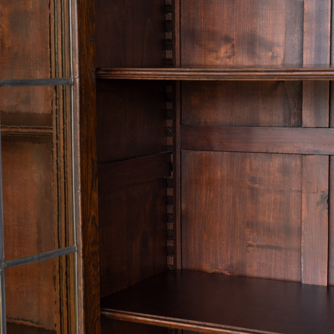 4枚のステンドグラス扉が並ぶ大きなサイズで収納抜群 オーク ガラスブックケース /23G