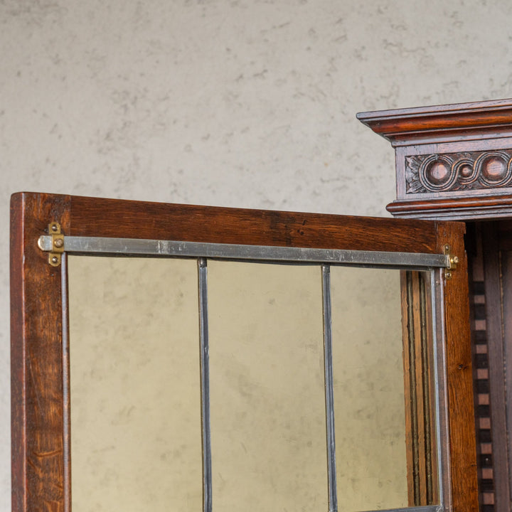 4枚のステンドグラス扉が並ぶ大きなサイズで収納抜群 オーク ガラスブックケース /23G