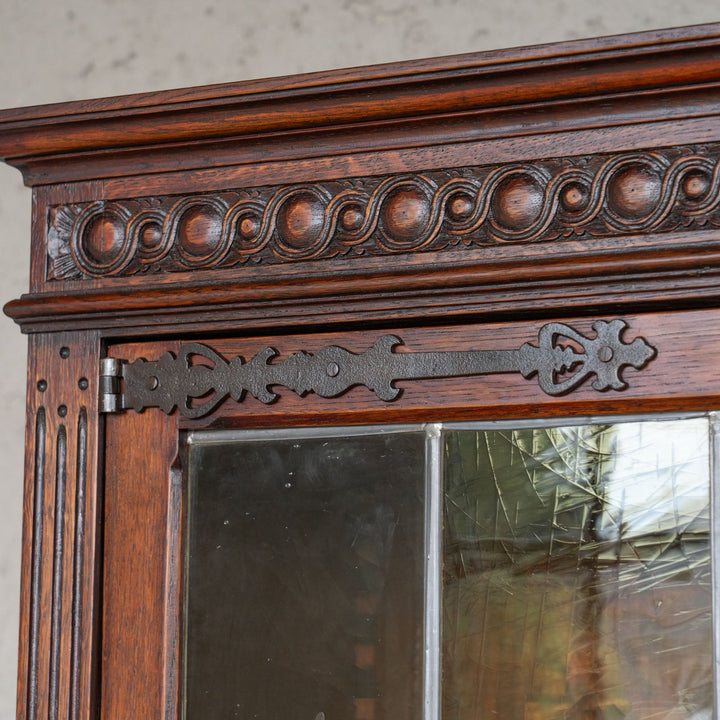 4枚のステンドグラス扉が並ぶ大きなサイズで収納抜群 オーク ガラスブックケース /23G