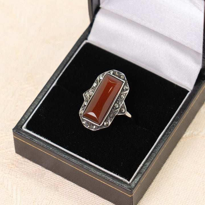 紅茶の様な色合いのカーネリアンが鮮やか スターリングシルバー マルカジット リング[m]
