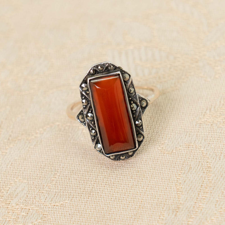 紅茶の様な色合いのカーネリアンが鮮やか スターリングシルバー マルカジット リング[m]