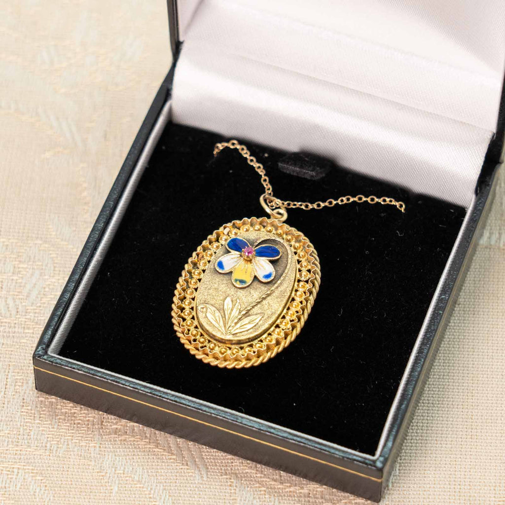 煌びやかな金細工のフレームに勿忘草の装飾が素敵 ヴィクトリアン