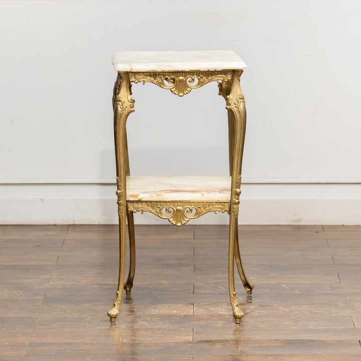 上段と下段で異なる石の表情を楽しめる スクエア マーブルトップ オケージョナルテーブル /23K