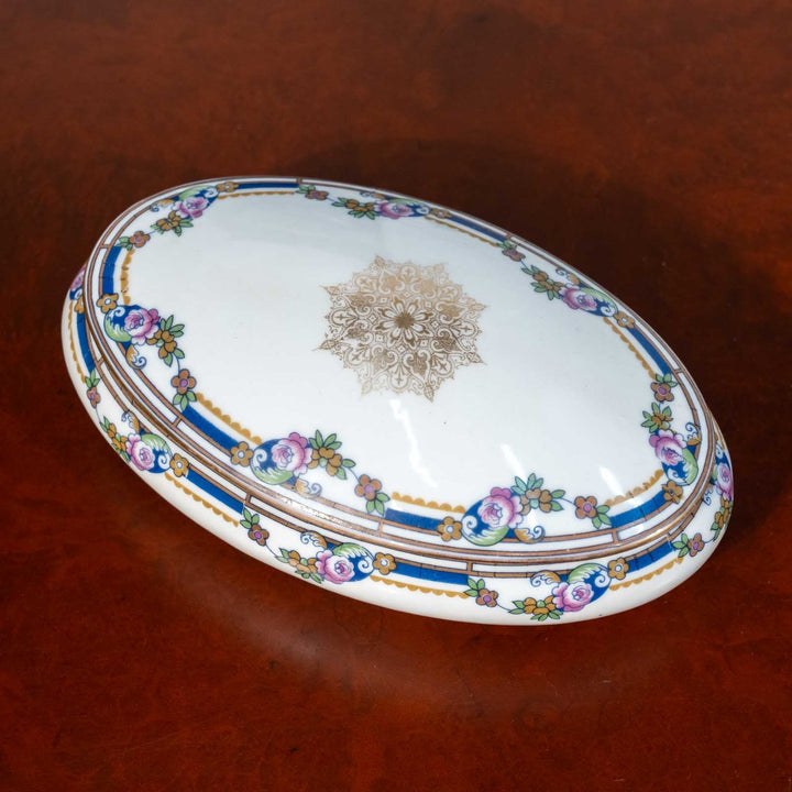 【LIMOGES リモージュ】美しい白磁に花のパターンが上品 トリンケットボックス[m]