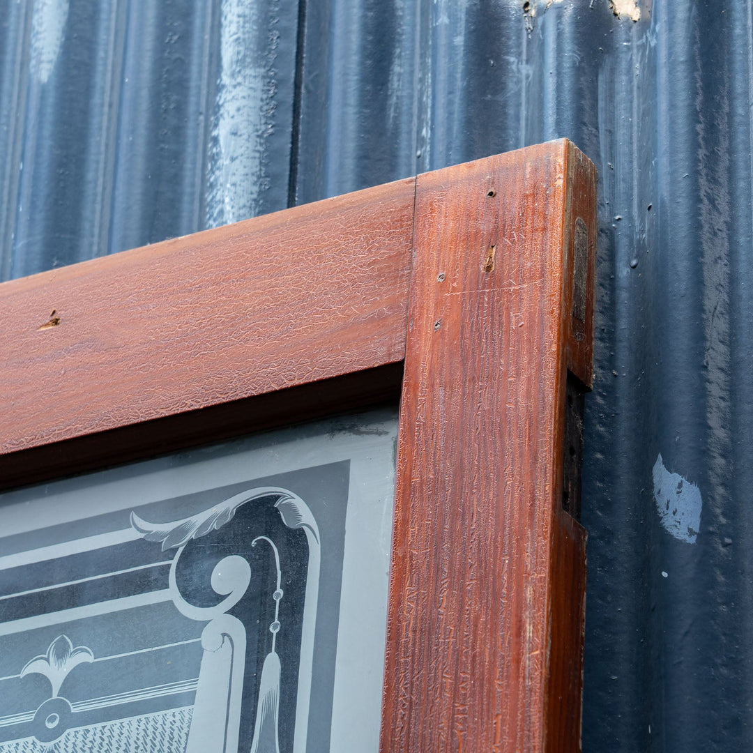 ガゼボやカーテンの模様がガラスに彫り込まれた エッチングガラス アンティークドア /23K-1