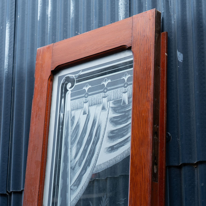 ガゼボやカーテンの模様がガラスに彫り込まれた エッチングガラス アンティークドア /23K-1