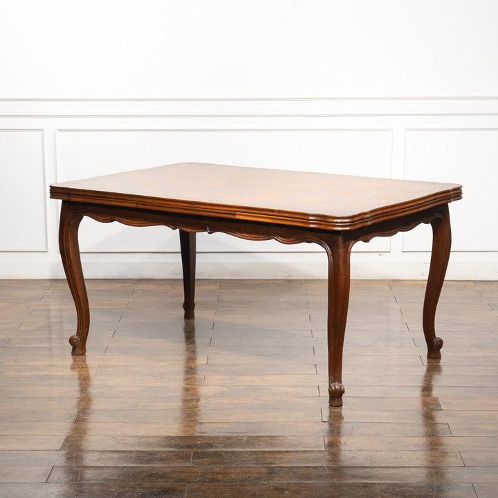 パーケトリー天板やカブリオールレッグが優美 ドローリーフ 伸長式ダイニングテーブル /23L[m]