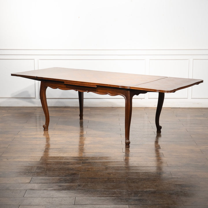 パーケトリー天板やカブリオールレッグが優美 ドローリーフ 伸長式ダイニングテーブル /23L[m]