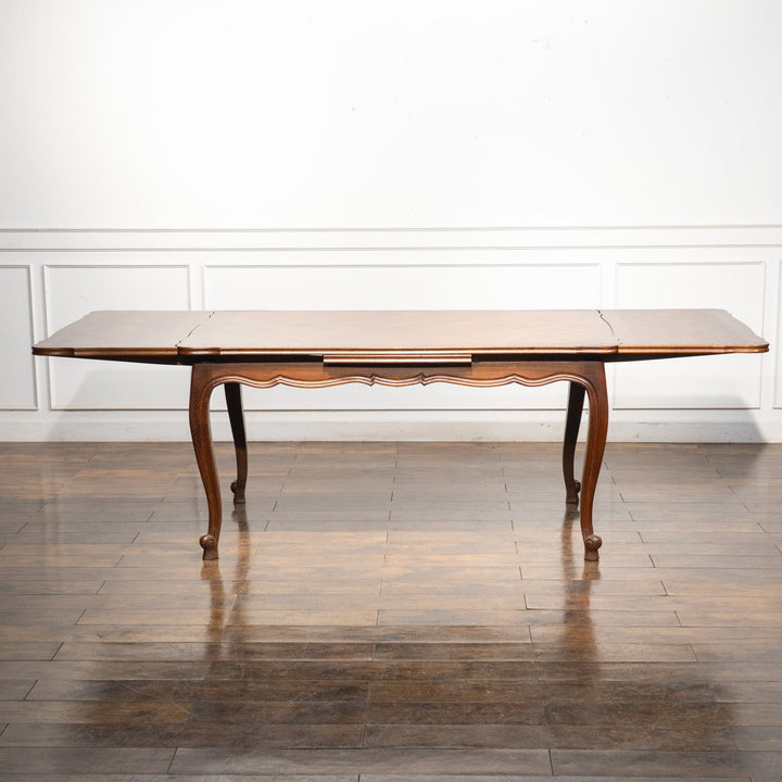 パーケトリー天板やカブリオールレッグが優美 ドローリーフ 伸長式ダイニングテーブル /23L[m]