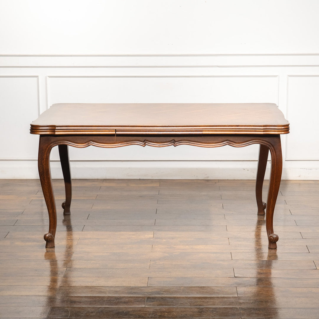 パーケトリー天板やカブリオールレッグが優美 ドローリーフ 伸長式ダイニングテーブル /23L[m]