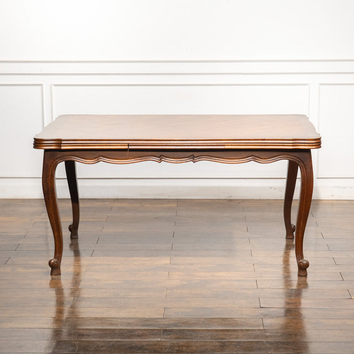 パーケトリー天板やカブリオールレッグが優美 ドローリーフ 伸長式ダイニングテーブル /23L[m]