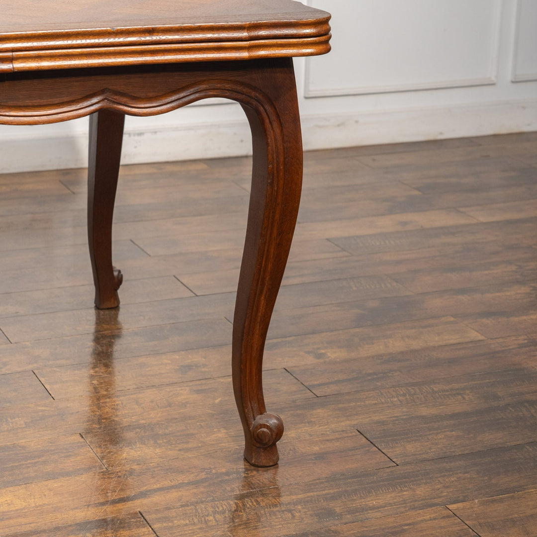 パーケトリー天板やカブリオールレッグが優美 ドローリーフ 伸長式ダイニングテーブル /23L[m]