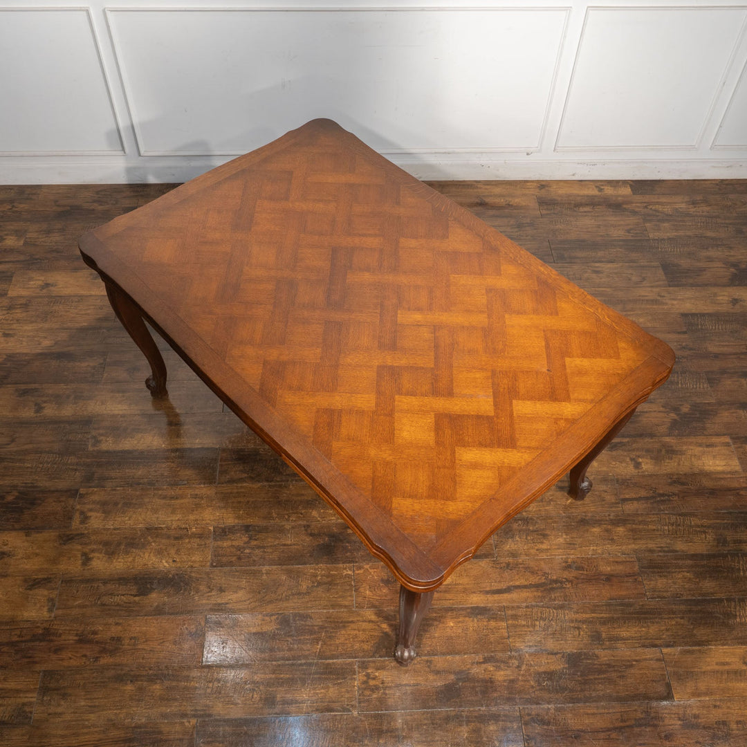 パーケトリー天板やカブリオールレッグが優美 ドローリーフ 伸長式ダイニングテーブル /23L[m]