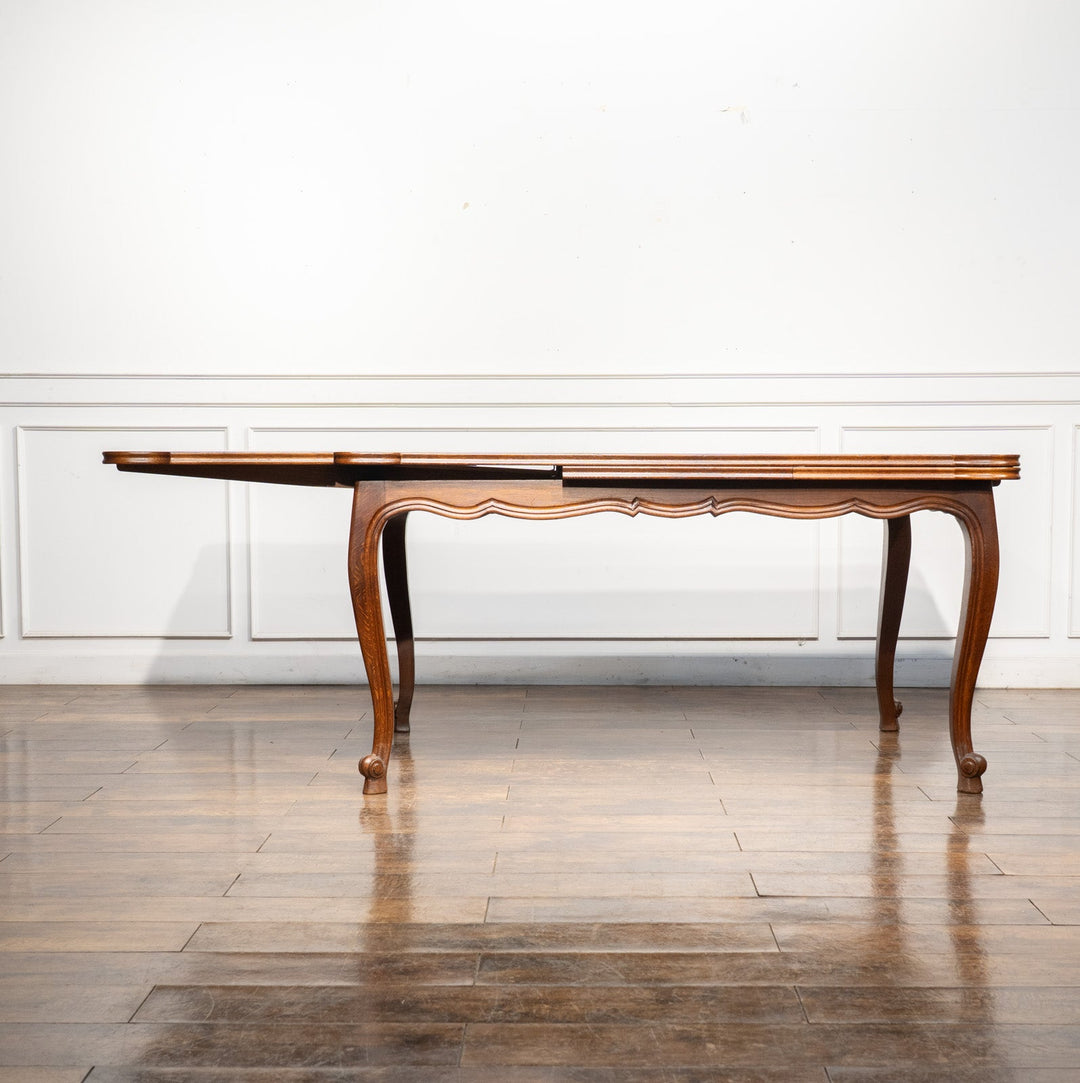 パーケトリー天板やカブリオールレッグが優美 ドローリーフ 伸長式ダイニングテーブル /23L[m]