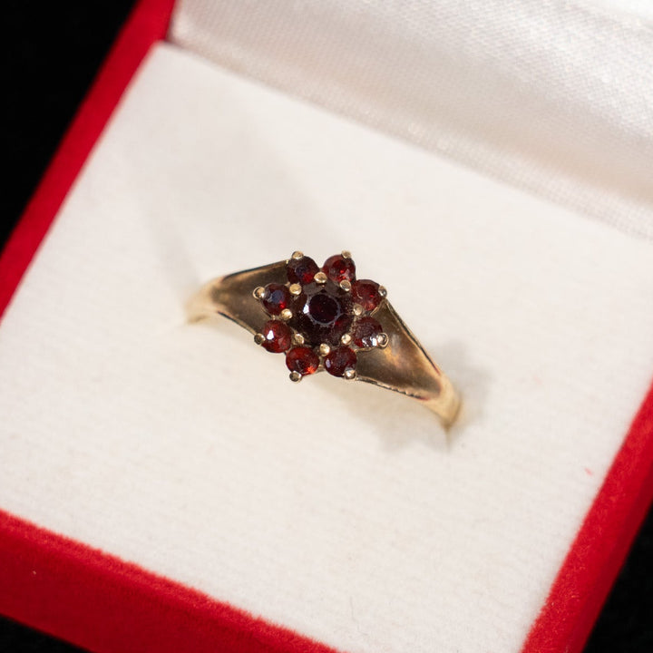 花が咲く様な華やかなデザイン ガーネット クラスター アンティークリング /23K