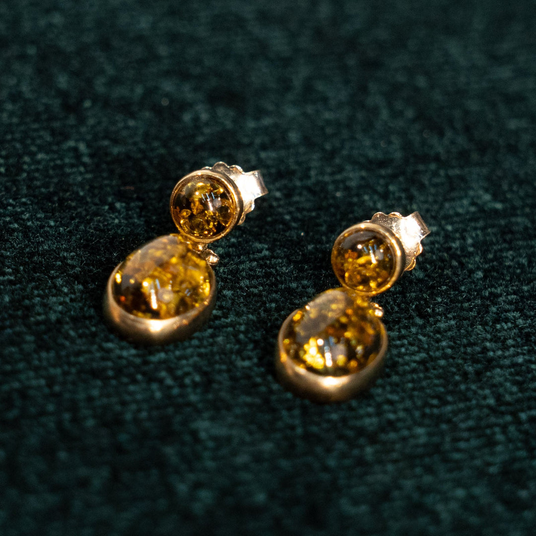 こっくりとした琥珀の深い輝き アンバー ドロップ ダングルピアス /23K