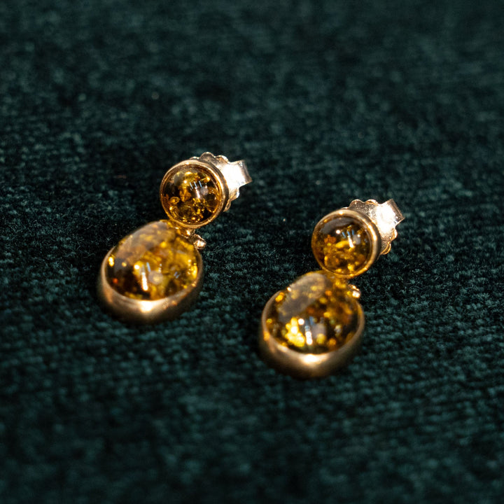 こっくりとした琥珀の深い輝き アンバー ドロップ ダングルピアス /23K