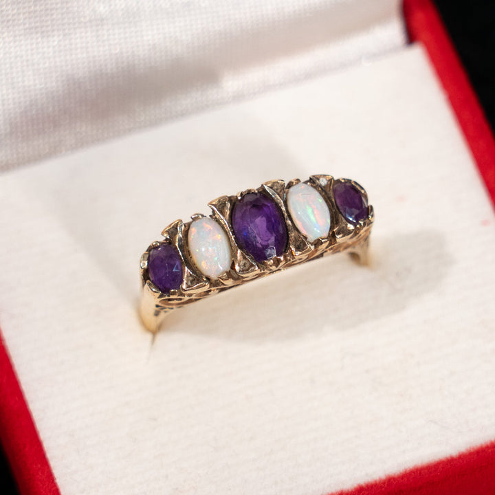 神秘と調和を美しく表現 オパール アメジスト アンティークリング /23K