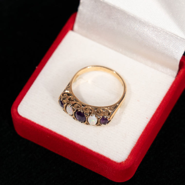 神秘と調和を美しく表現 オパール アメジスト アンティークリング /23K