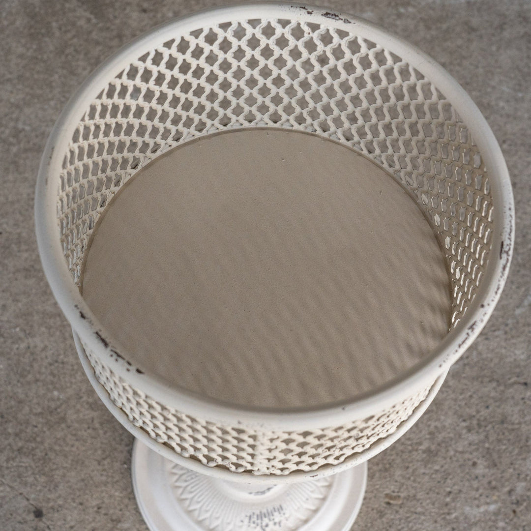 バスケットタイプで鉢を安定して置ける アンティーク調 ホワイト フラワースタンド L