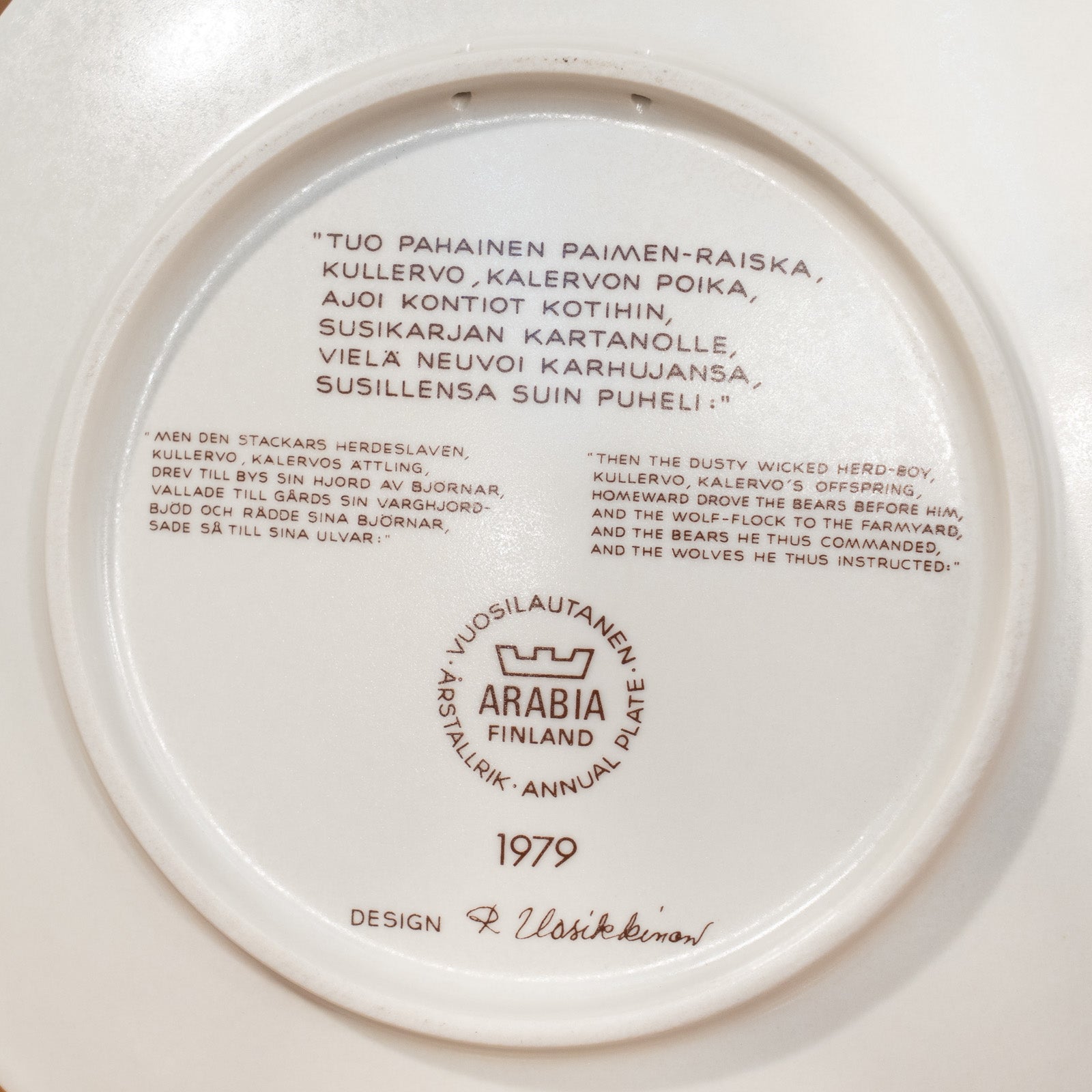 ARABIA アラビア Kalevala カレワラ】イヤープレート 1979年製 20cm