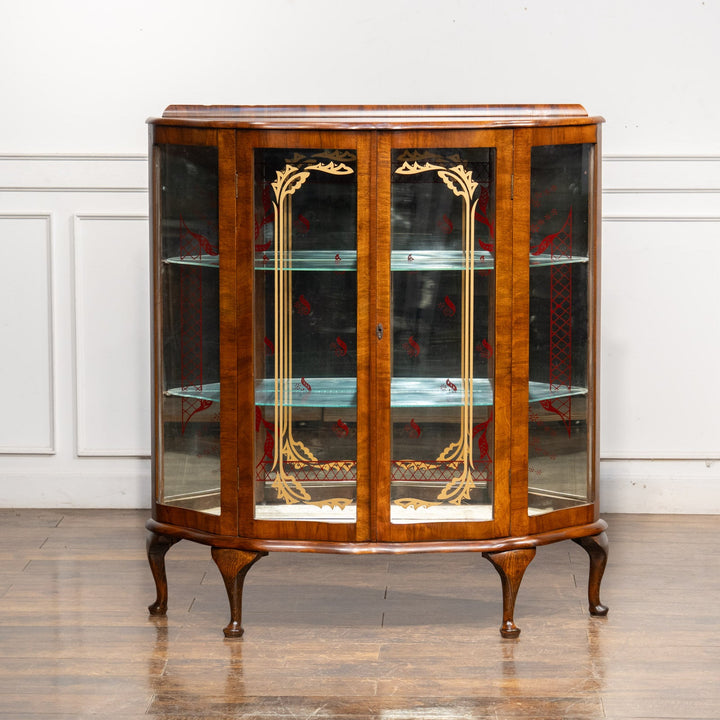 【Rivington リビングトン】鮮やかなプリントの装飾が印象的 ミラーバック ガラスキャビネット /25G