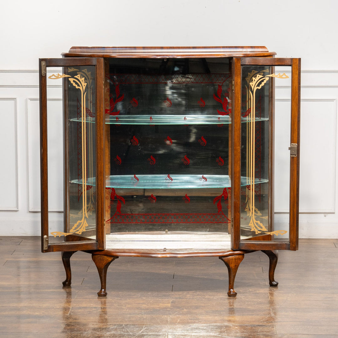 【Rivington リビングトン】鮮やかなプリントの装飾が印象的 ミラーバック ガラスキャビネット /25G