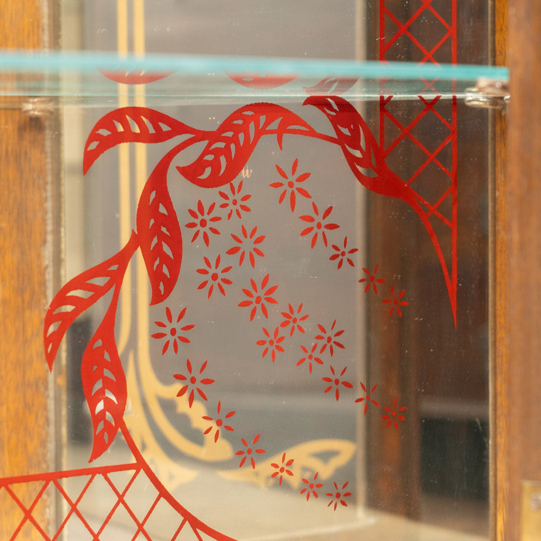 【Rivington リビングトン】鮮やかなプリントの装飾が印象的 ミラーバック ガラスキャビネット /25G