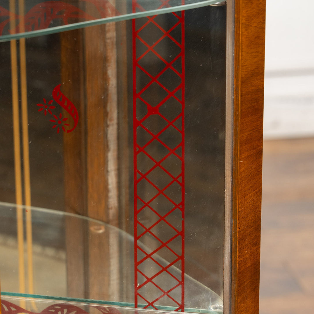 【Rivington リビングトン】鮮やかなプリントの装飾が印象的 ミラーバック ガラスキャビネット /25G