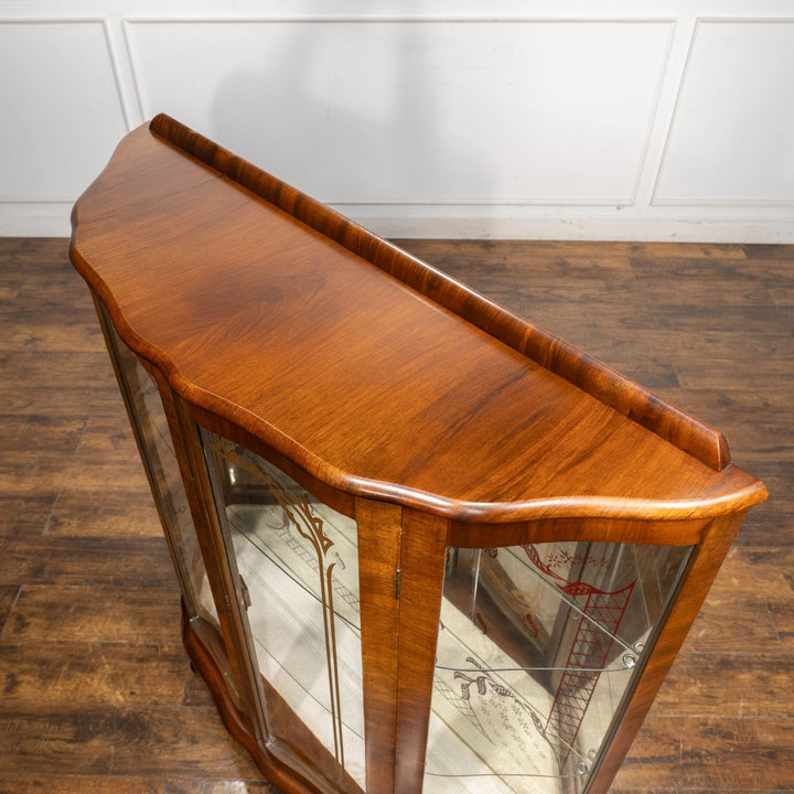 【Rivington リビングトン】鮮やかなプリントの装飾が印象的 ミラーバック ガラスキャビネット /25G