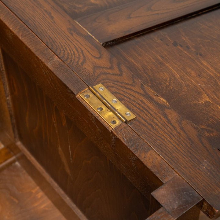 リネンフォールドの装飾が目を惹く 便利な収納付きベンチ オーク ブランケットボックス コファー /25G