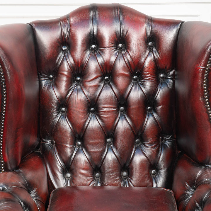 英国伝統スタイル マルーンレッド チェスターフィールド ウィングバックソファ /25G