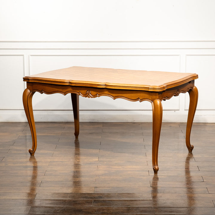 パーケトリー天板やカブリオールレッグが優美 ドローリーフ 伸長式ダイニングテーブル /25G