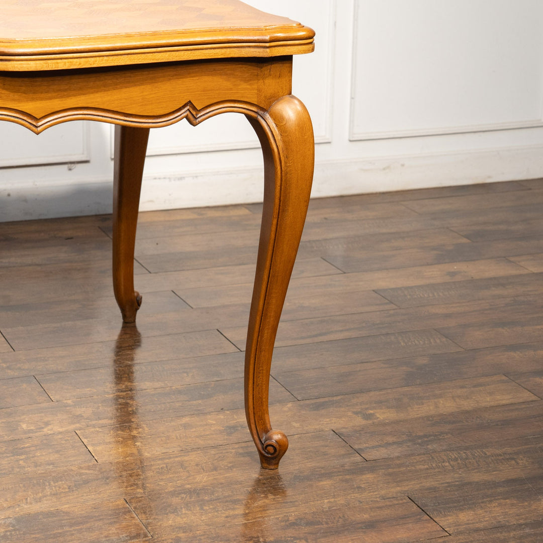 パーケトリー天板やカブリオールレッグが優美 ドローリーフ 伸長式ダイニングテーブル /25G