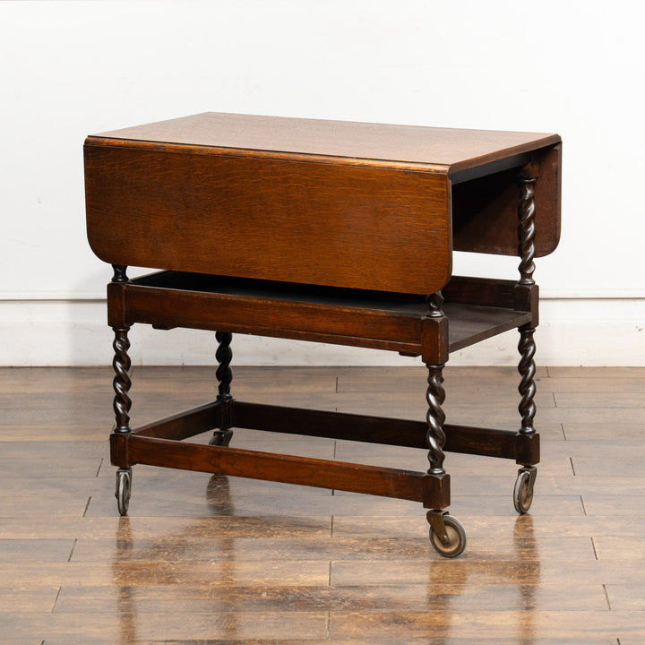 クラシカルなフォルムにツイスト装飾が美しい オーク ドロップリーフ ティートローリー /25G