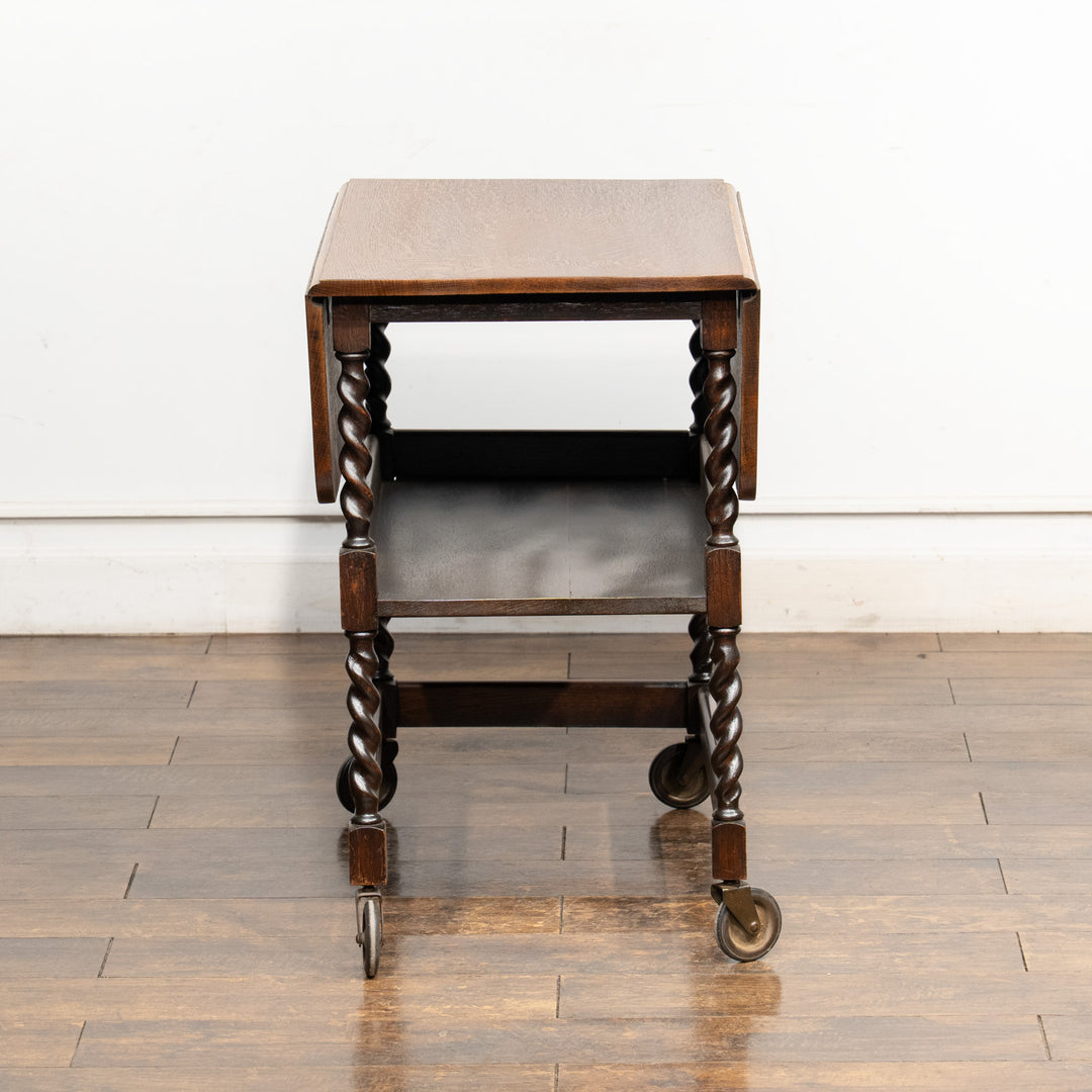 クラシカルなフォルムにツイスト装飾が美しい オーク ドロップリーフ ティートローリー /25G