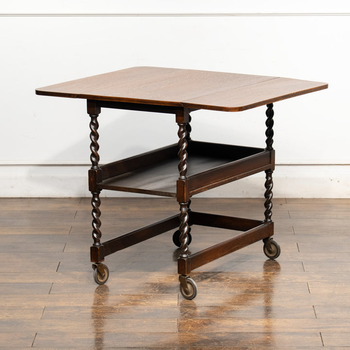 クラシカルなフォルムにツイスト装飾が美しい オーク ドロップリーフ ティートローリー /25G