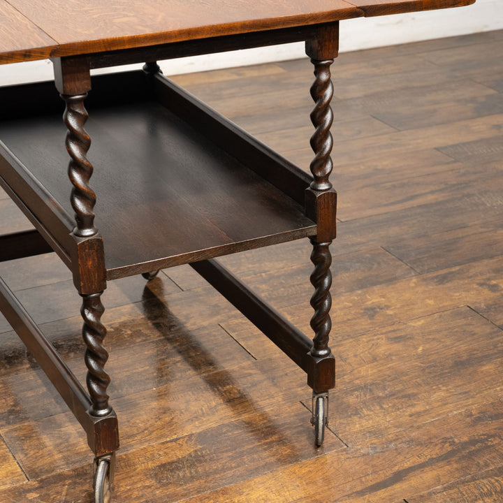 クラシカルなフォルムにツイスト装飾が美しい オーク ドロップリーフ ティートローリー /25G