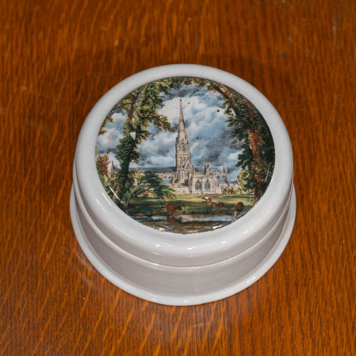 蓋に素朴な風景が描かれた アンチョビペースト入れ 蓋付きポット /25G-B